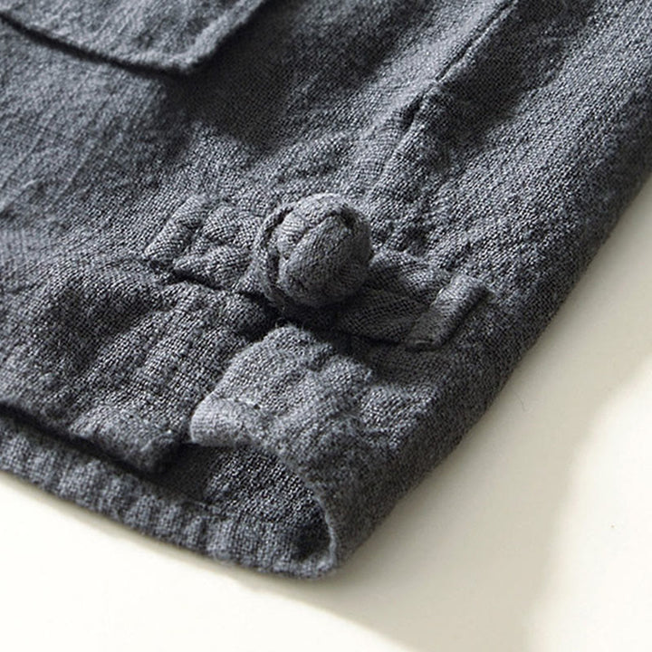 Buddha Stones秋冬 無地 長袖 ボタン メンズ ラミー コットン シャツ ポケット付き - image 23