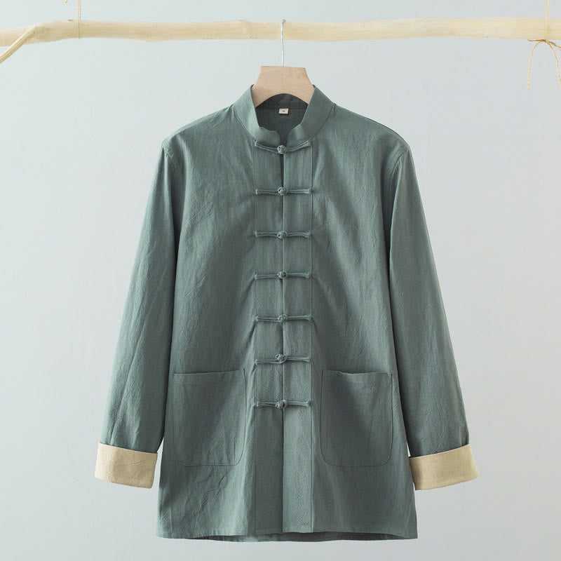 Buddha Stones無地 長袖 フロッグボタンデザイン コットン メンズシャツ - キャデットブルー - US/UK/AU44、 EU54 (4XL) - image 2