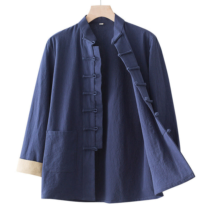 Buddha Stones無地 長袖 フロッグボタンデザイン コットン メンズシャツ - image 16