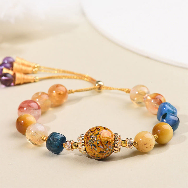 Buddha Stonesチベット漆ビーズ手編み各種クリスタルパワーブレスレット - 漆ビーズと各種クリスタル(手首周り:15~25cm) - image 0