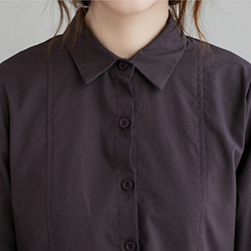 Buddha Stones秋冬 無地 レースアップデザイン ラペル 長袖 コットン ミディドレス ポケット付き - image 14