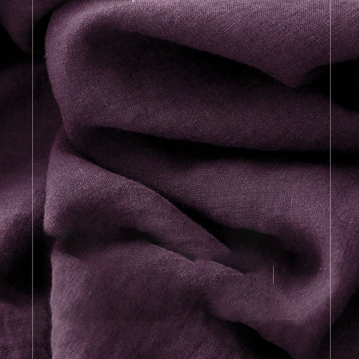 Buddha Stones秋 ダークマゼンタ Vネック ボタンデザイン コットン 長袖 ミディドレス - image 6