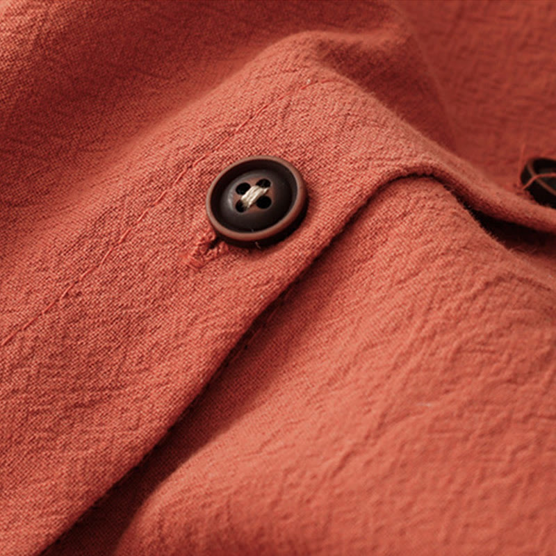 Buddha Stones秋冬 ラペルボタン レースアップデザイン コットン 長袖 ミディドレス ポケット付き - image 4