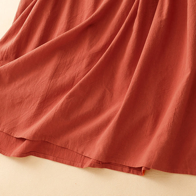 Buddha Stones秋冬 ラペルボタン レースアップデザイン コットン 長袖 ミディドレス ポケット付き - image 7