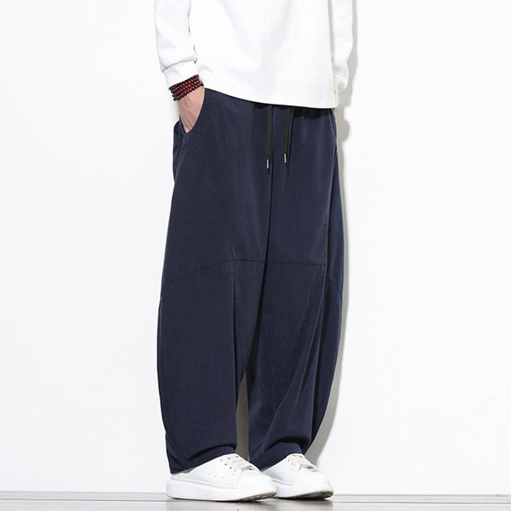 Buddha Stonesドローストリング 無地 テーパードデザイン コットンコーデュロイ メンズ ハーレムパンツ ポケット付き - image 4