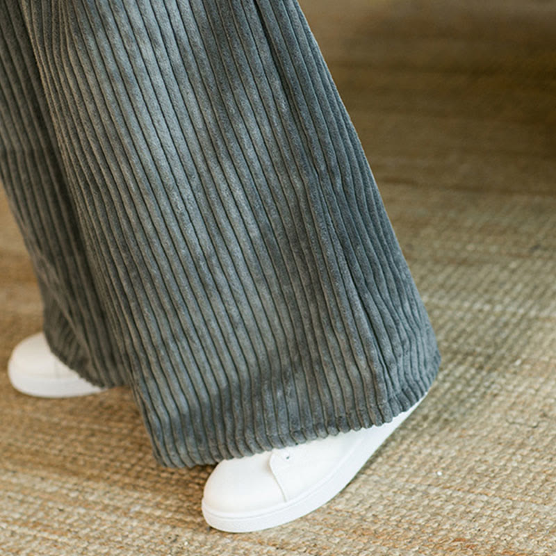 Buddha Stones通勤用プレーンドローストリングメンズワイドレッグコットンコーデュロイパンツ(ポケット付き) - image 27