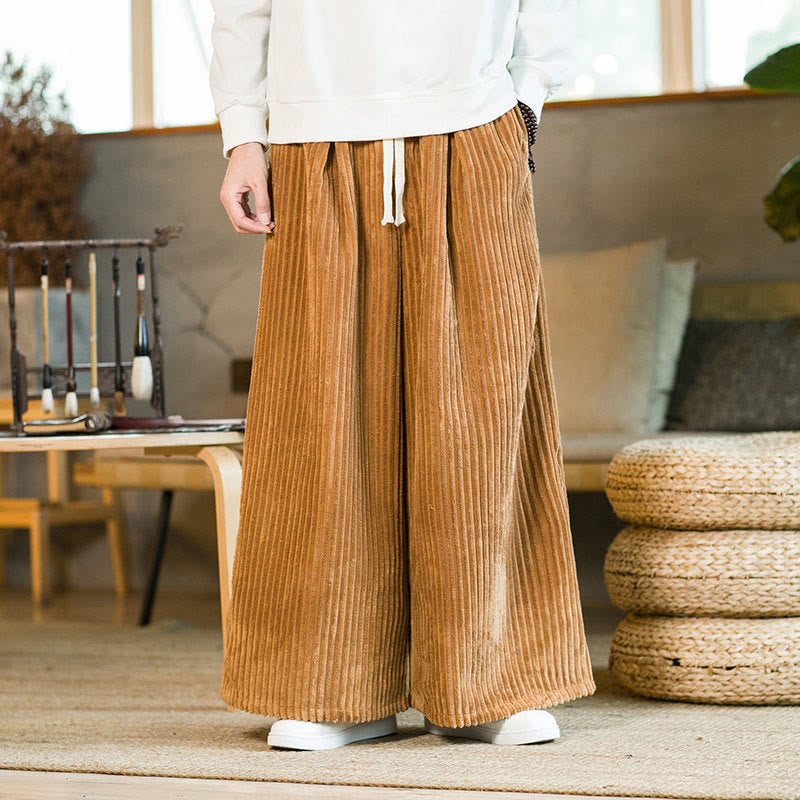 Buddha Stones通勤用プレーンドローストリングメンズワイドレッグコットンコーデュロイパンツ(ポケット付き) - ゴールデンロッド - US/UK/AU46、 EU56 (5XL) - image 6