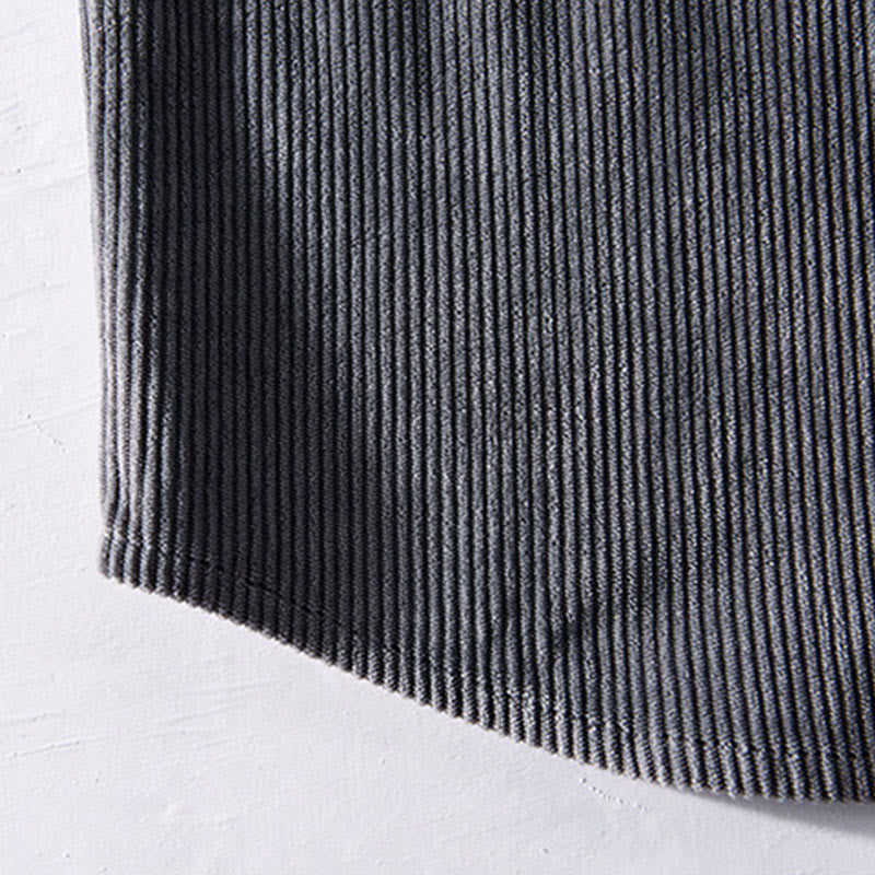 Buddha Stones春無地シンプルボタンデザインコーデュロイメンズ長袖ジャケットポケット付き - image 1