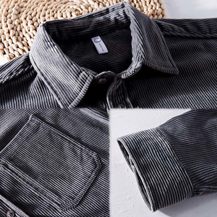 Buddha Stones春無地シンプルボタンデザインコーデュロイメンズ長袖ジャケットポケット付き - image 2