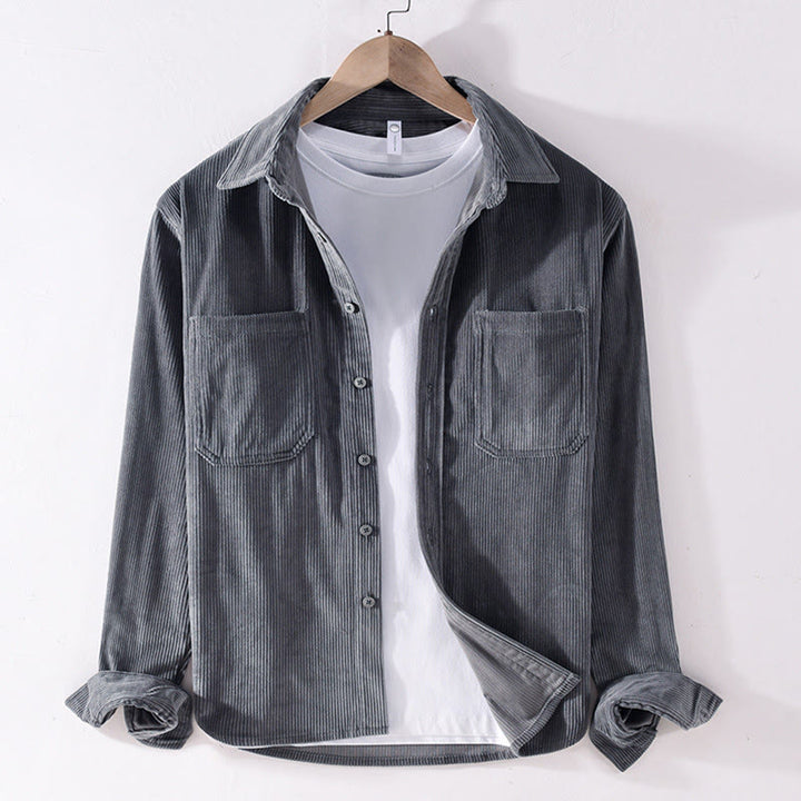 Buddha Stones春無地シンプルボタンデザインコーデュロイメンズ長袖ジャケットポケット付き - ディムグレー - US/UK/AU42、 EU52 (3XL) - image 0