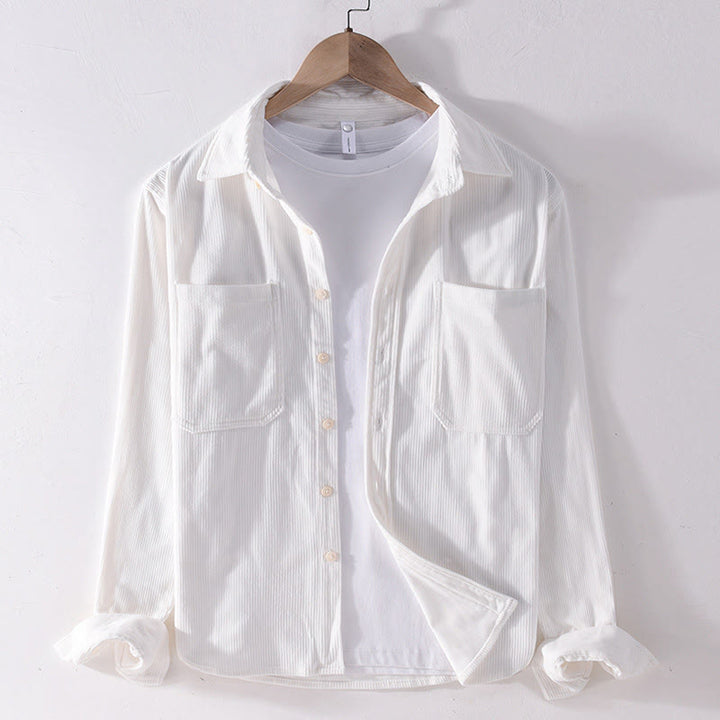 Buddha Stones春無地シンプルボタンデザインコーデュロイメンズ長袖ジャケットポケット付き - 白 - US/UK/AU42、 EU52 (3XL) - image 3