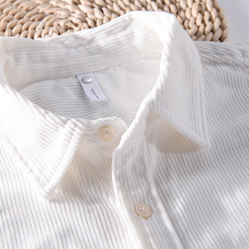 Buddha Stones春無地シンプルボタンデザインコーデュロイメンズ長袖ジャケットポケット付き - image 5