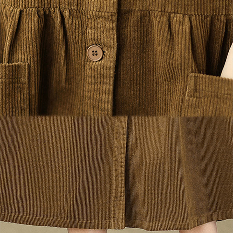 Buddha Stonesの秋のレトロなボタンデザインコットンコーデュロイノースリーブミディドレス(ポケット付き) - image 19