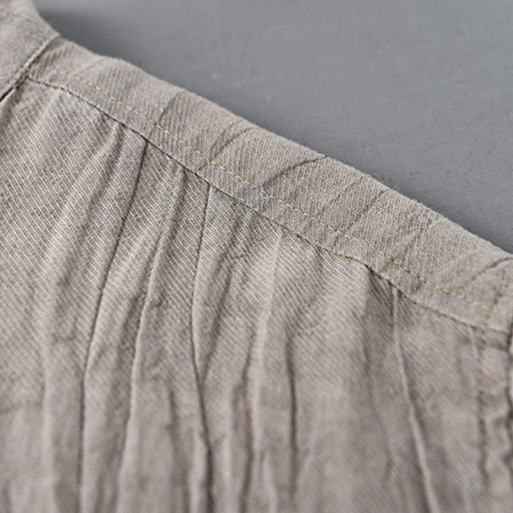 Buddha Stones無地 長袖 シワ デザイン ボタンダウン ラミー リネン メンズ シャツ - image 11