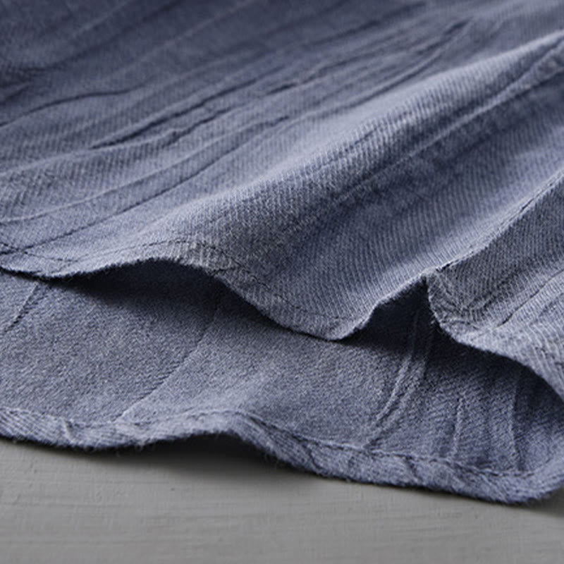 Buddha Stones無地 長袖 シワ デザイン ボタンダウン ラミー リネン メンズ シャツ - image 18