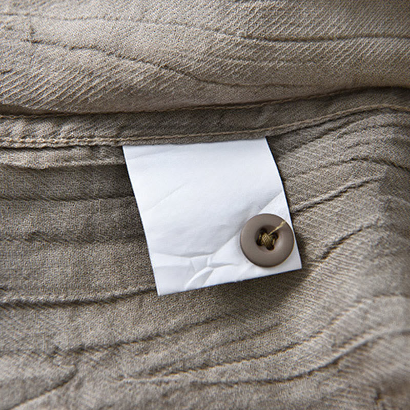 Buddha Stones無地 長袖 シワ デザイン ボタンダウン ラミー リネン メンズ シャツ - image 12