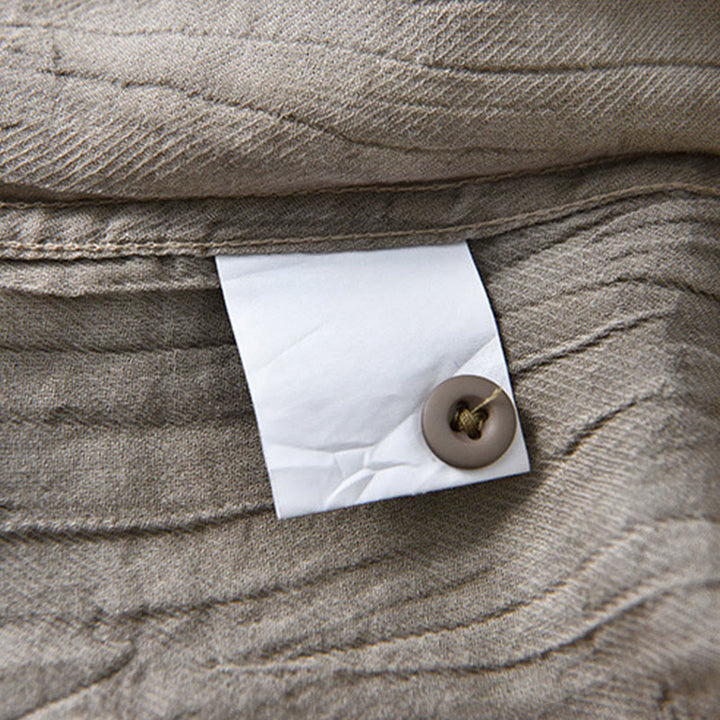 Buddha Stones無地 長袖 シワ デザイン ボタンダウン ラミー リネン メンズ シャツ - image 12