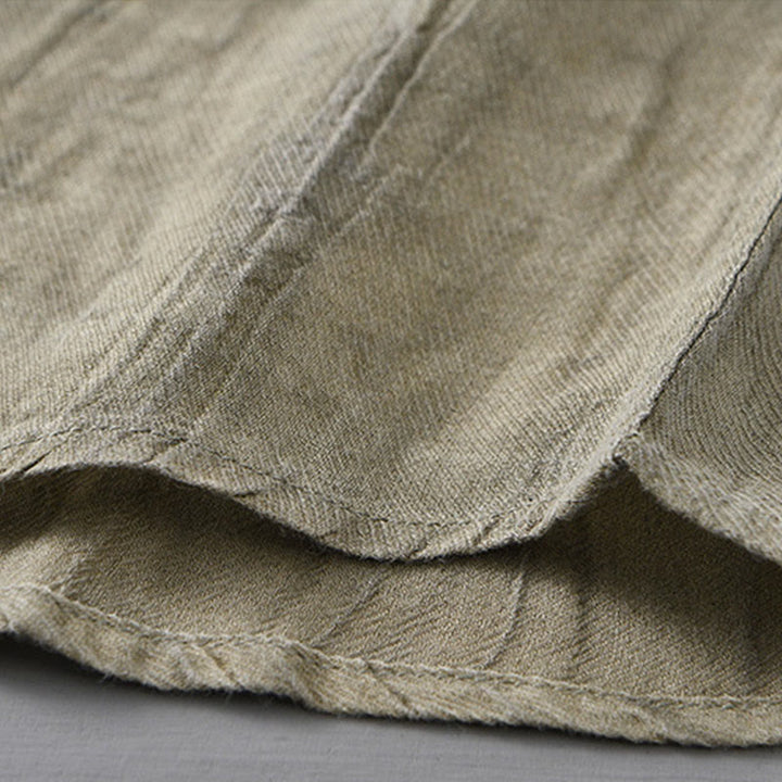 Buddha Stones無地 長袖 スタンドカラー シワ加工 ボタンダウン ラミーリネン メンズシャツ - image 11