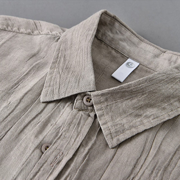 Buddha Stones無地 長袖 スタンドカラー シワ加工 ボタンダウン ラミーリネン メンズシャツ - image 14