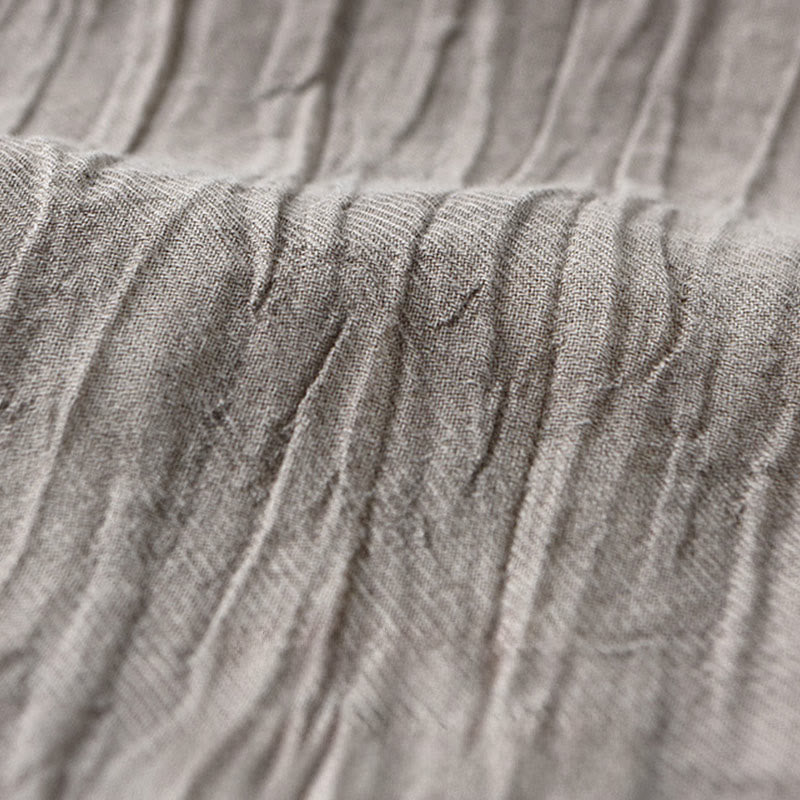 Buddha Stones無地 長袖 スタンドカラー シワ加工 ボタンダウン ラミーリネン メンズシャツ - image 18