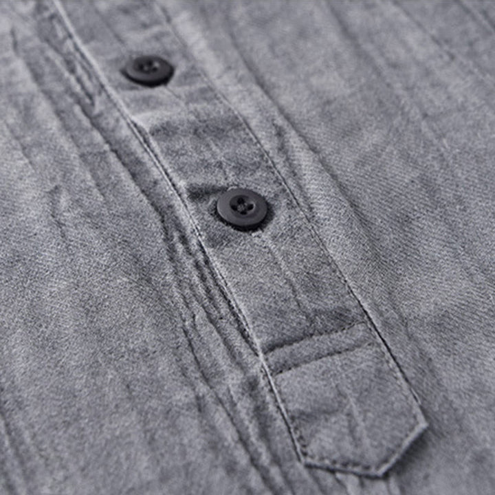 Buddha Stones無地 長袖 スタンドカラー シワ加工 ハーフボタン ラミー リネン メンズ シャツ - image 7