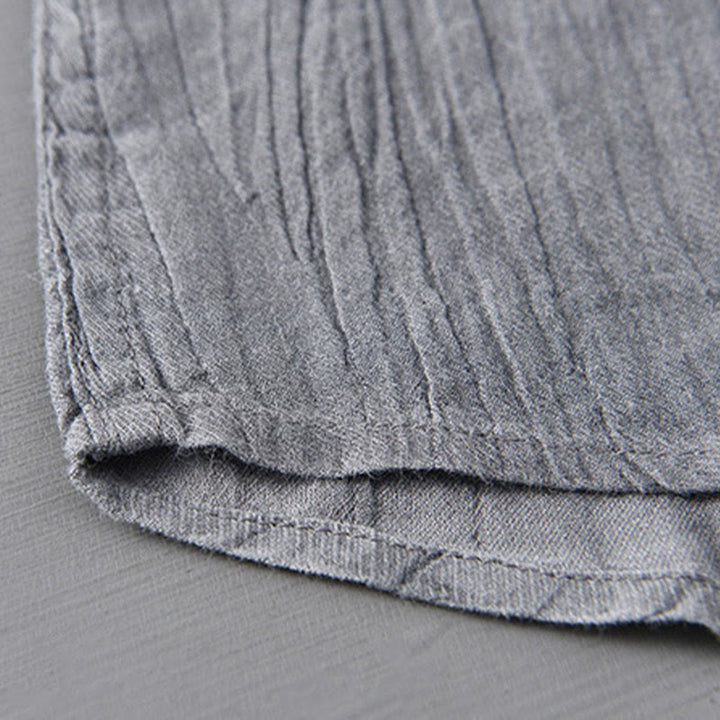 Buddha Stones無地 長袖 スタンドカラー シワ加工 ハーフボタン ラミー リネン メンズ シャツ - image 9