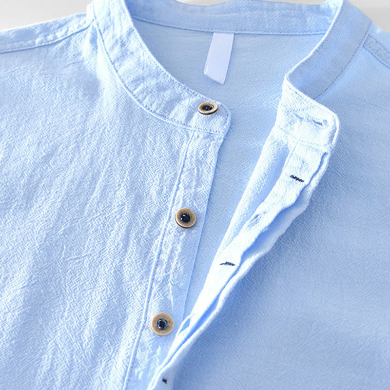 Buddha Stones春秋 無地 長袖 ハーフボタン コットン メンズシャツ - image 19