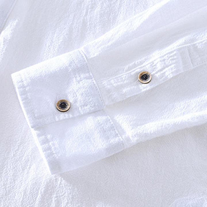 Buddha Stones春秋 無地 長袖 ハーフボタン コットン メンズシャツ - image 23