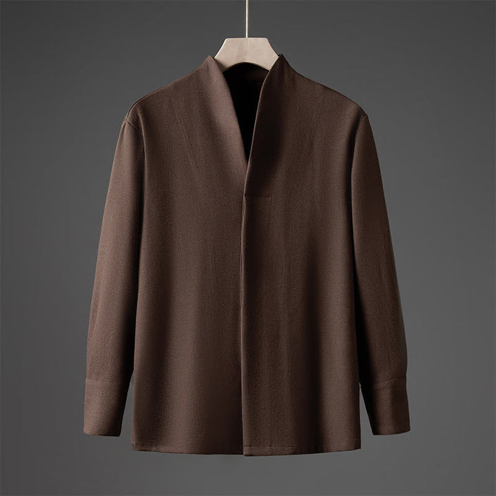 Buddha Stones無地 秋 長袖 隠しハーフボタンデザイン メンズシャツ - シエナ - US/UK/AU46、 EU56 (5XL) - image 15