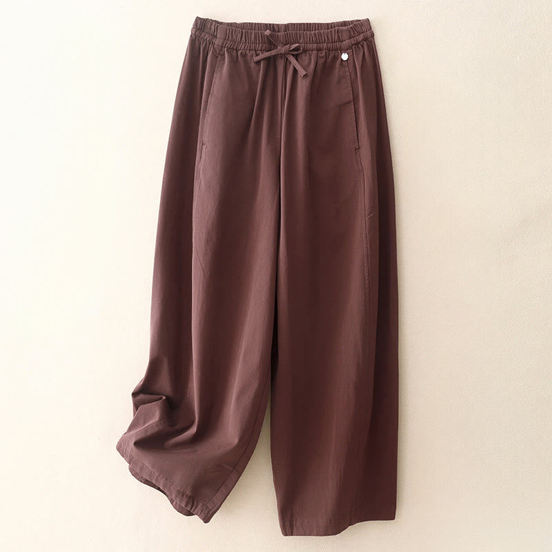 Buddha Stones無地 7-8丈 レディース ハーレム コットンパンツ ポケット付き - ダークレッド - US8-10,UK/AU12-14,EU40-42 (2XL) - image 5