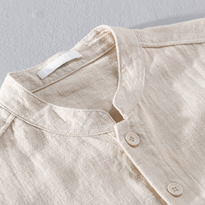 Buddha Stones無地 長袖 ボタンダウン ラミーコットン メンズ シャツ ポケット付き - image 9