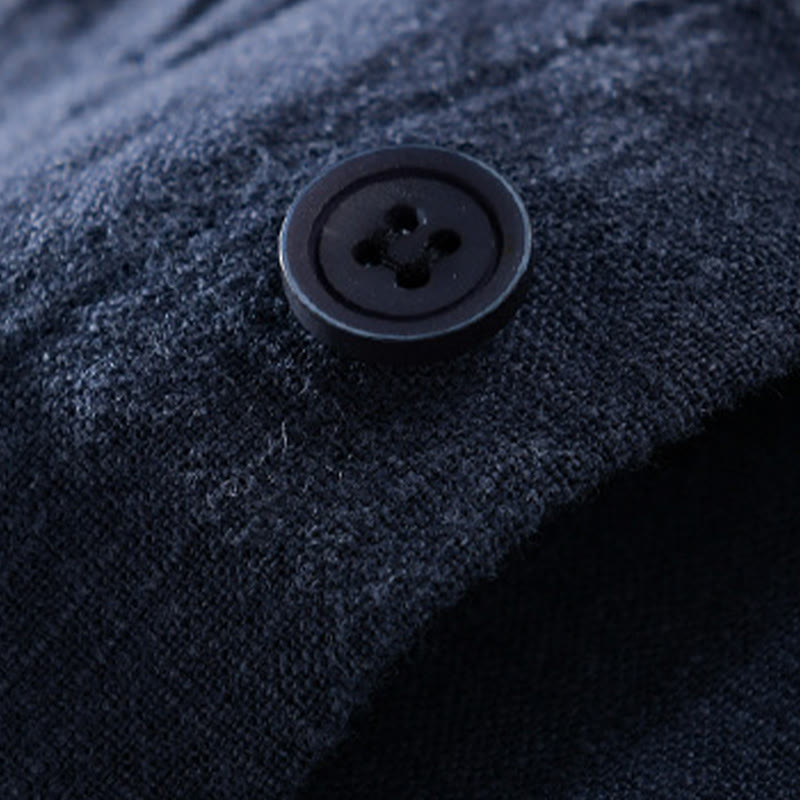 Buddha Stones無地 長袖 ボタンダウン ラミーコットン メンズ シャツ ポケット付き - image 23