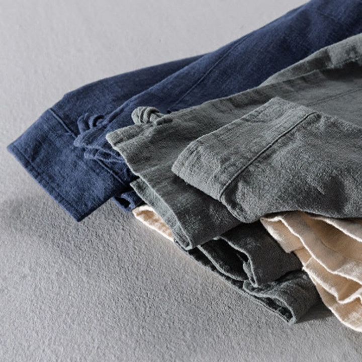 Buddha Stones無地 長袖 ボタンダウン ラミーコットン メンズ シャツ ポケット付き - image 25