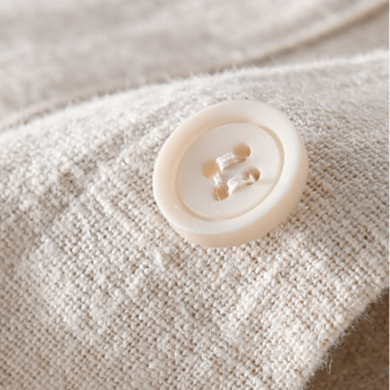 Buddha Stones無地 長袖 ボタンダウン ラミーコットン メンズ シャツ ポケット付き - image 14