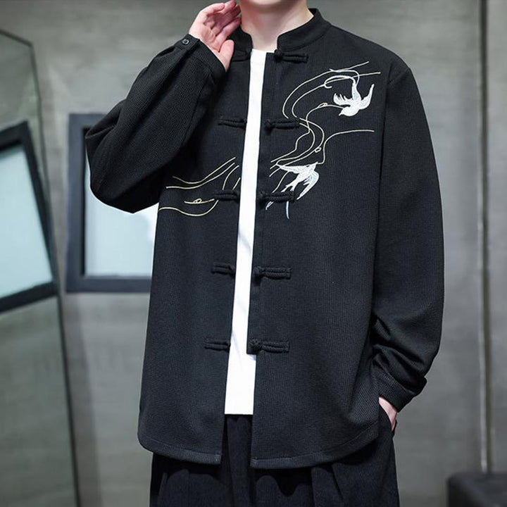 Buddha Stonesカエルボタン ツバメ刺繍 スタンドカラー 長袖 唐装 メンズシャツ - image 8