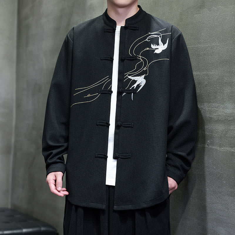 Buddha Stonesカエルボタン ツバメ刺繍 スタンドカラー 長袖 唐装 メンズシャツ - image 7