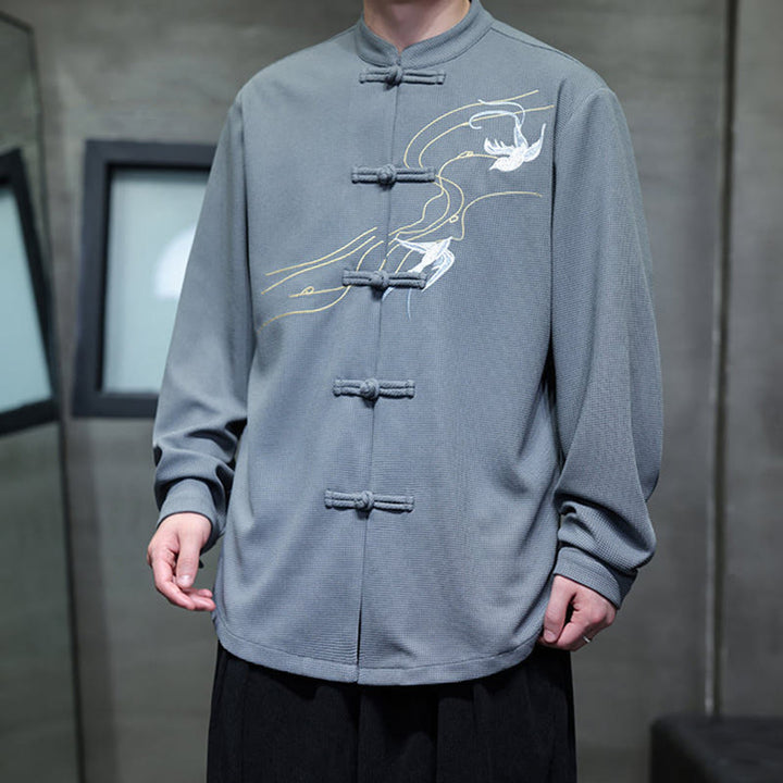 Buddha Stonesカエルボタン ツバメ刺繍 スタンドカラー 長袖 唐装 メンズシャツ - image 15