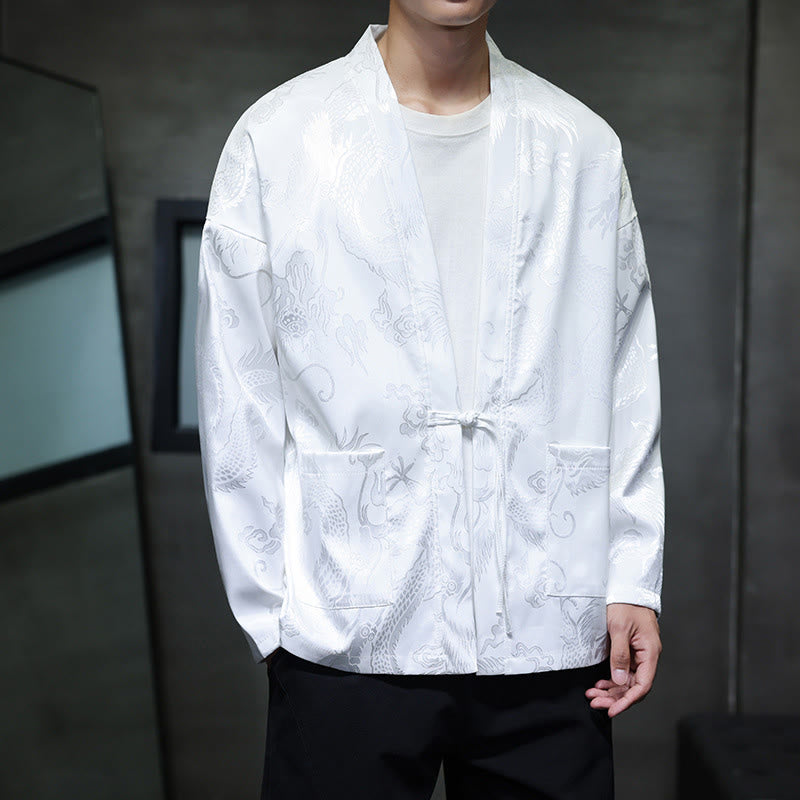 Buddha Stonesカエルボタン ドラゴン ジャカード スタンドカラー 長袖 唐装 メンズシャツ - 白 - US/UK/AU46、 EU56 (5XL) - image 12