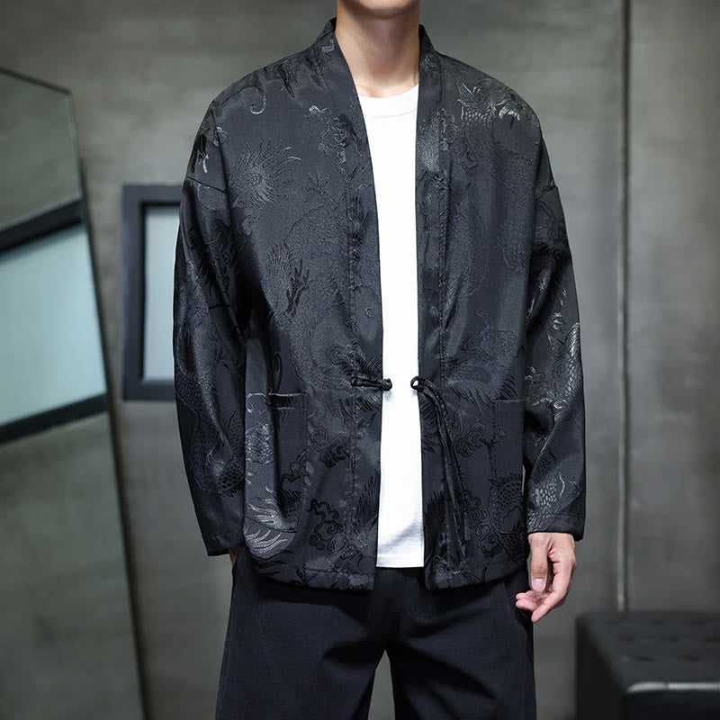 Buddha Stonesカエルボタン ドラゴン ジャカード スタンドカラー 長袖 唐装 メンズシャツ - 黒 - US/UK/AU46、 EU56 (5XL) - image 0