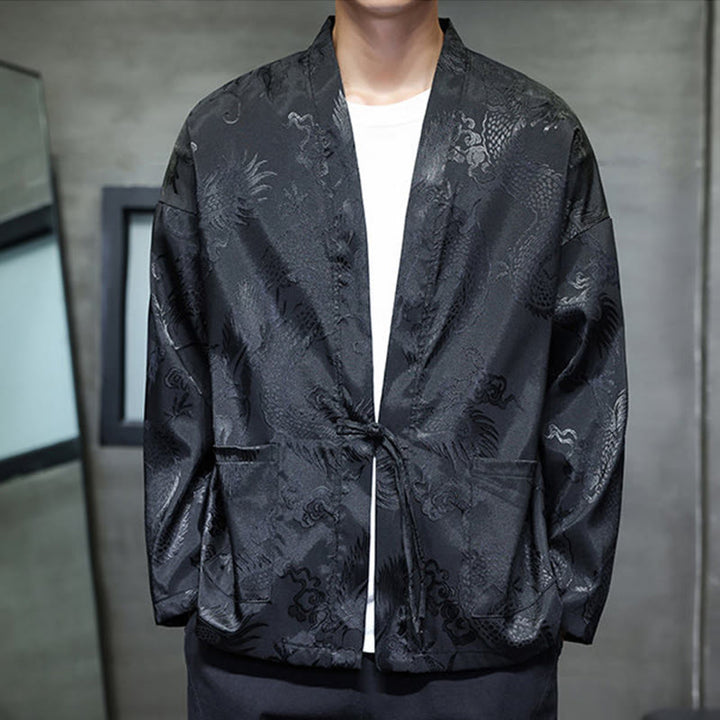 Buddha Stonesカエルボタン ドラゴン ジャカード スタンドカラー 長袖 唐装 メンズシャツ - image 5