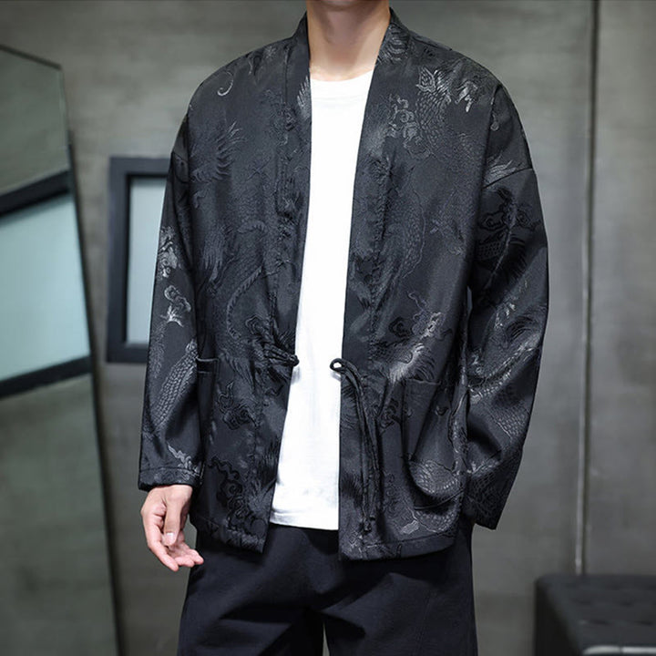 Buddha Stonesカエルボタン ドラゴン ジャカード スタンドカラー 長袖 唐装 メンズシャツ - image 2