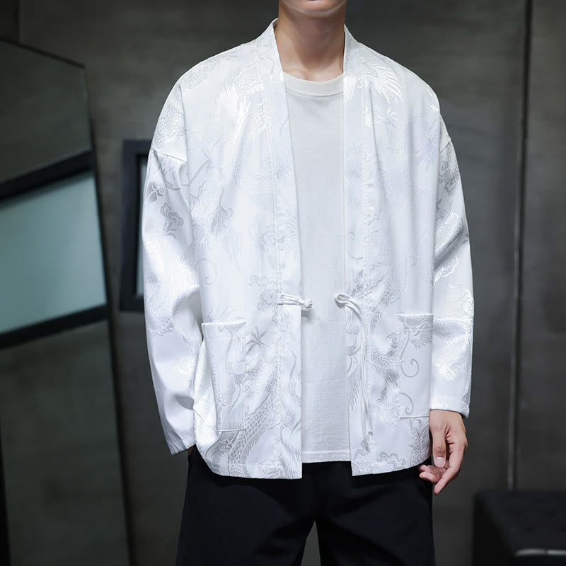 Buddha Stonesカエルボタン ドラゴン ジャカード スタンドカラー 長袖 唐装 メンズシャツ - image 18