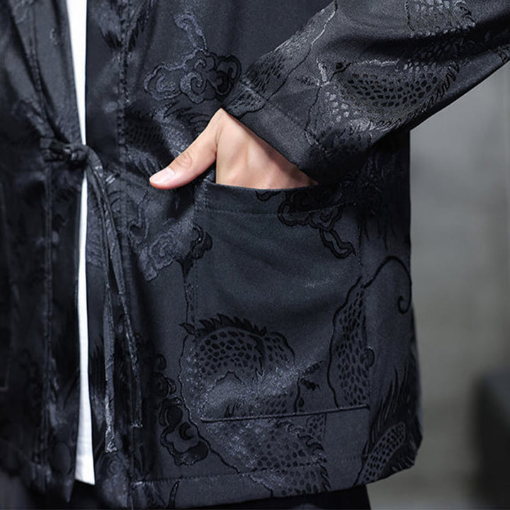 Buddha Stonesカエルボタン ドラゴン ジャカード スタンドカラー 長袖 唐装 メンズシャツ - image 11