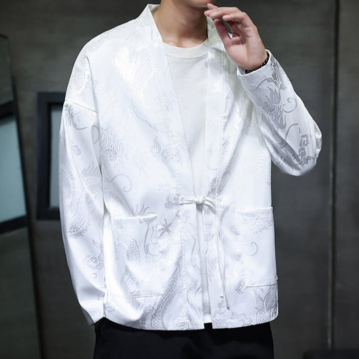 Buddha Stonesカエルボタン ドラゴン ジャカード スタンドカラー 長袖 唐装 メンズシャツ - image 16