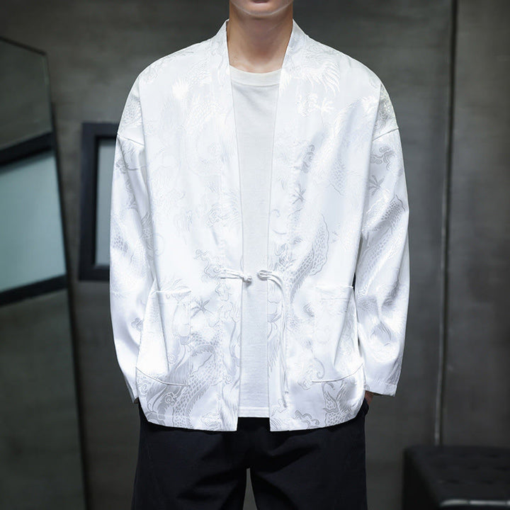 Buddha Stonesカエルボタン ドラゴン ジャカード スタンドカラー 長袖 唐装 メンズシャツ - image 13