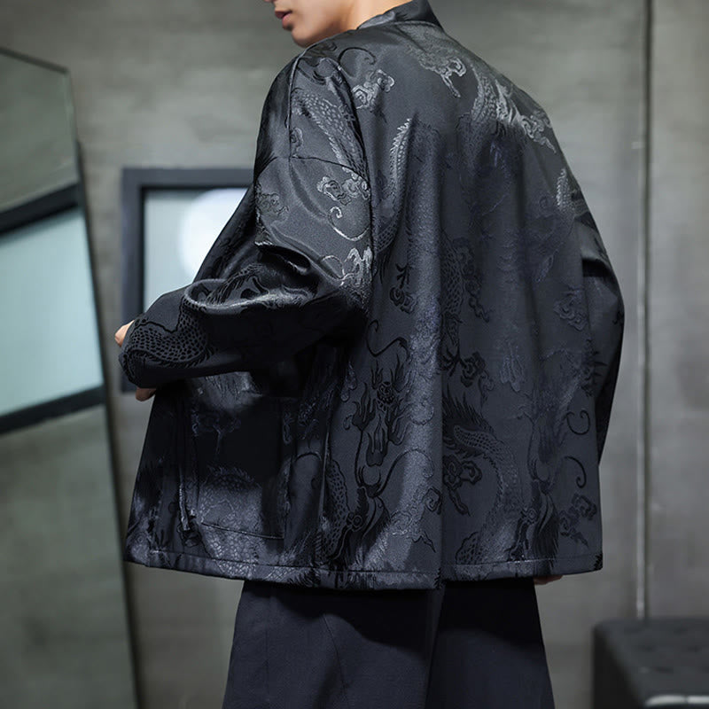 Buddha Stonesカエルボタン ドラゴン ジャカード スタンドカラー 長袖 唐装 メンズシャツ - image 4