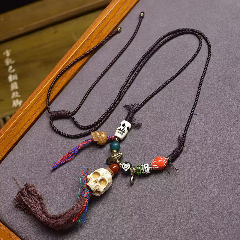 Buddha Stonesの頭蓋骨 死体の森の王 悪霊を遠ざけるネックレスペンダント - ベージュの頭蓋骨 - image 0