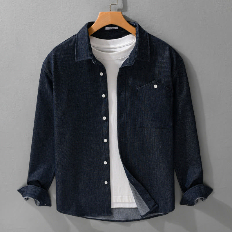 Buddha Stones秋冬 ピュアカラー ボタンディテール ラペル メンズ 長袖ジャケット - image 1