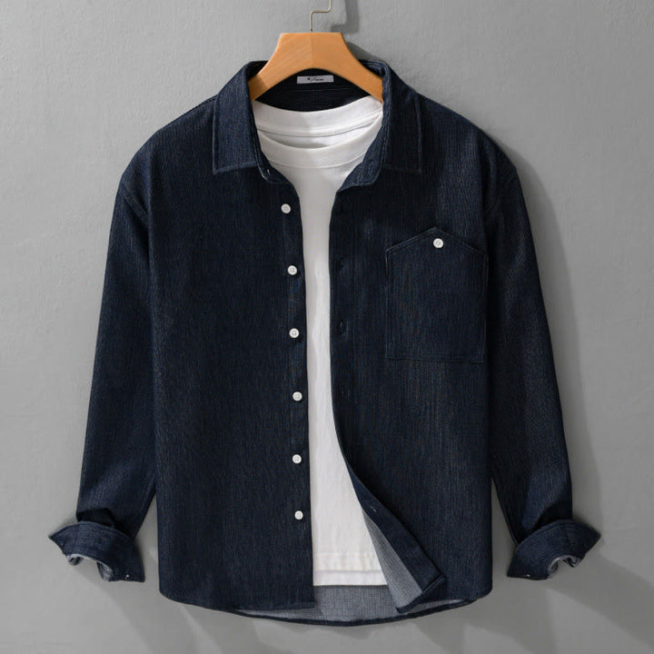 Buddha Stones秋冬 ピュアカラー ボタンディテール ラペル メンズ 長袖ジャケット - image 1