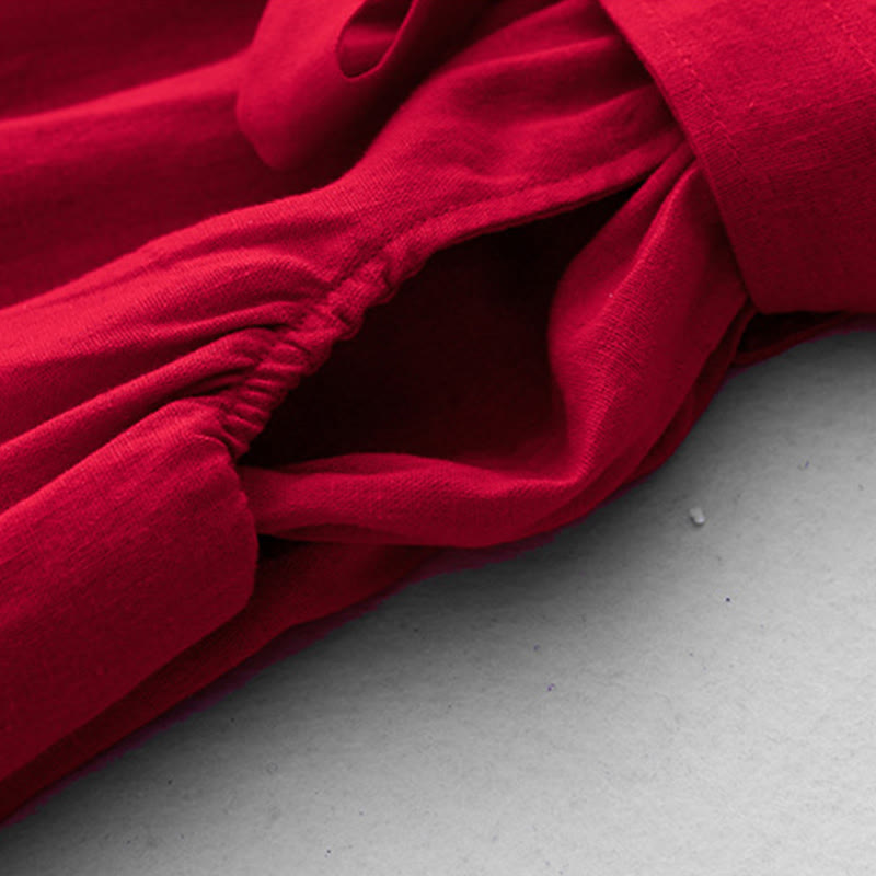 Buddha Stones無地 長袖 レースアップデザイン レディース コットン ミディドレス ポケット付き - image 16